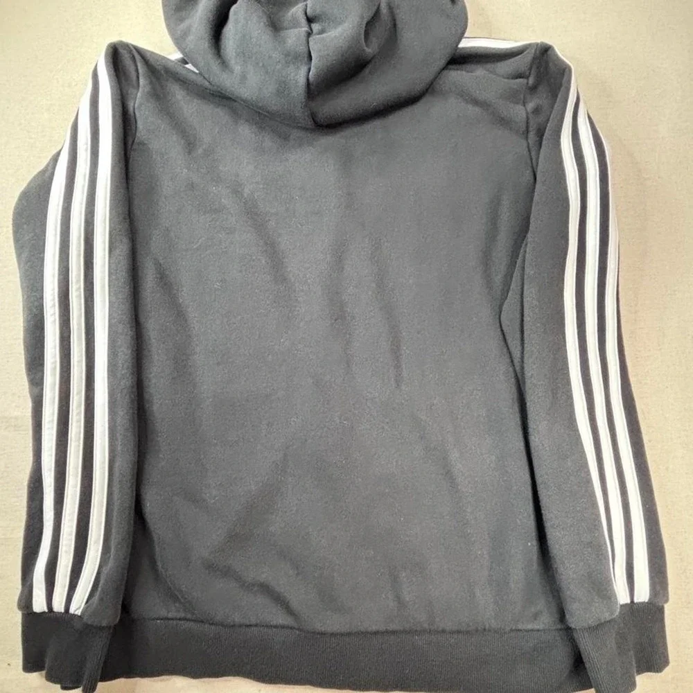 Adidas black zip up hoodie with white stripes on sleeves SZ M